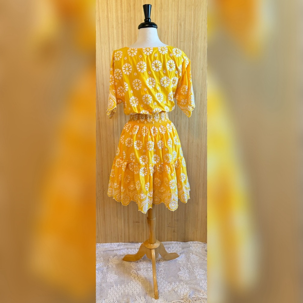 Tory Burch Lemon Yellow Embroidered/Eyelet Flower Dress NWT